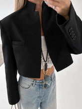LIZAKOSHT  -  Woman Clothing Solid Black Short Blazers 2025 Autumn Office Lady Long Sleeve Cropped Tops Female Slim Outerwears Coats
